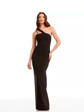 Dress the Population Black One-Shoulder Cross-Strap Gown $198 Retail NWT!
